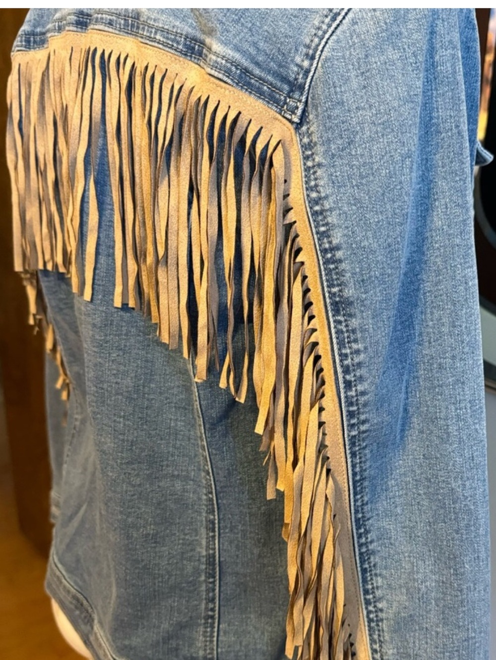 Chico's Denim Fringe Western Jacket Size 3 (XL) Cowgirl Festival Nashville Boho - Picture 4 of 7